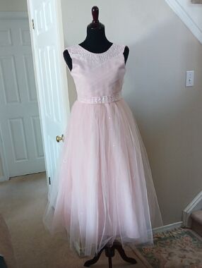 Light Pink Tulle Formal Dress for Girls with Beaded Waist